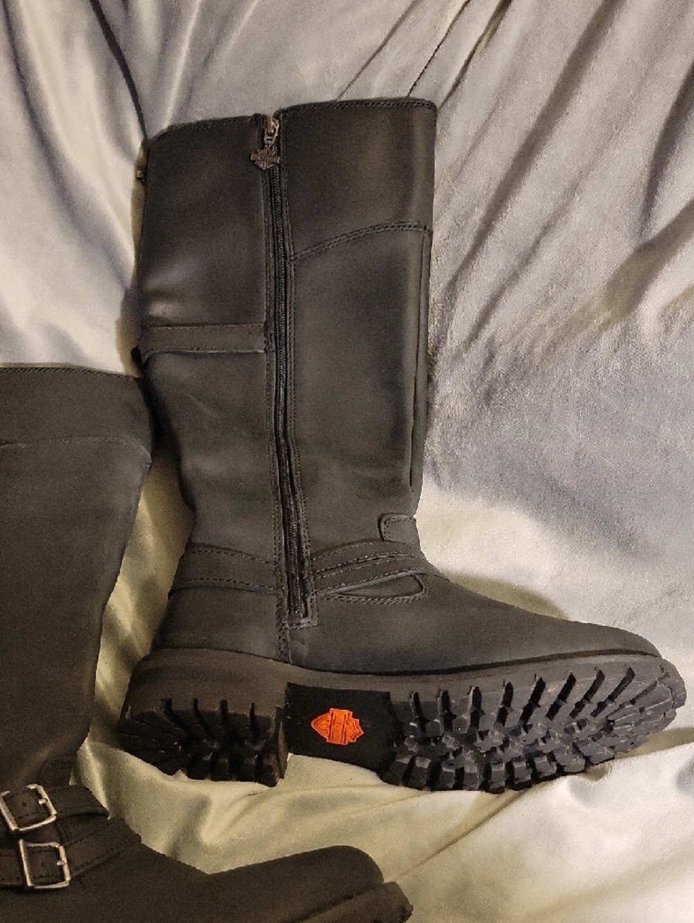 Harley-Davidson Black Leather Combat Moto Boots with Red Trim - Picture 4 of 10